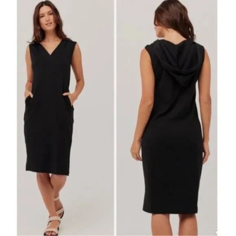 Pact Cotton Airplane Hooded Tank Midi Dress Pockets Sleeveless Charcoal Gray